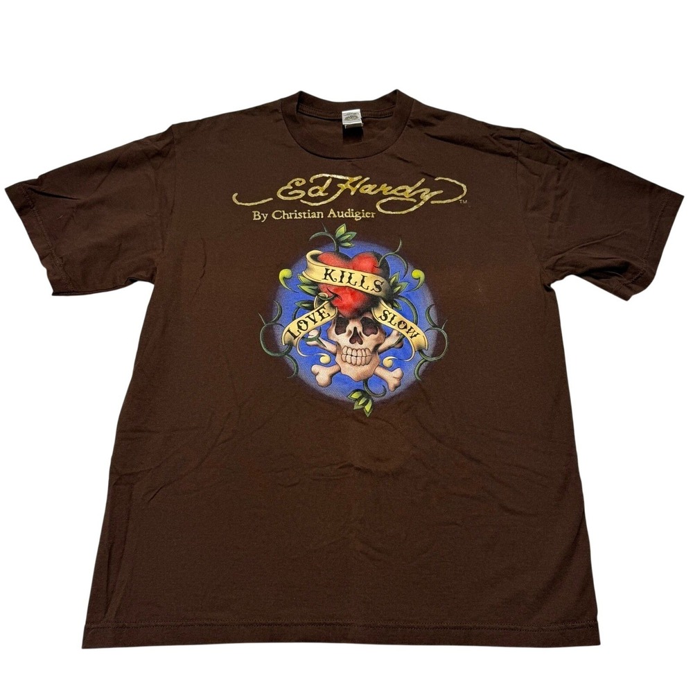 Ed Hardy by Christian Audigier Mens XL T-Shirt Love Kills Slowly Graphic Skull